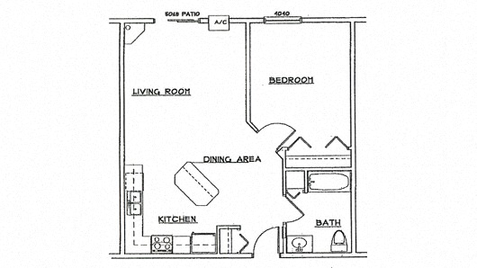Floor plan for 1 bed, 1 bath, 751 sqft
